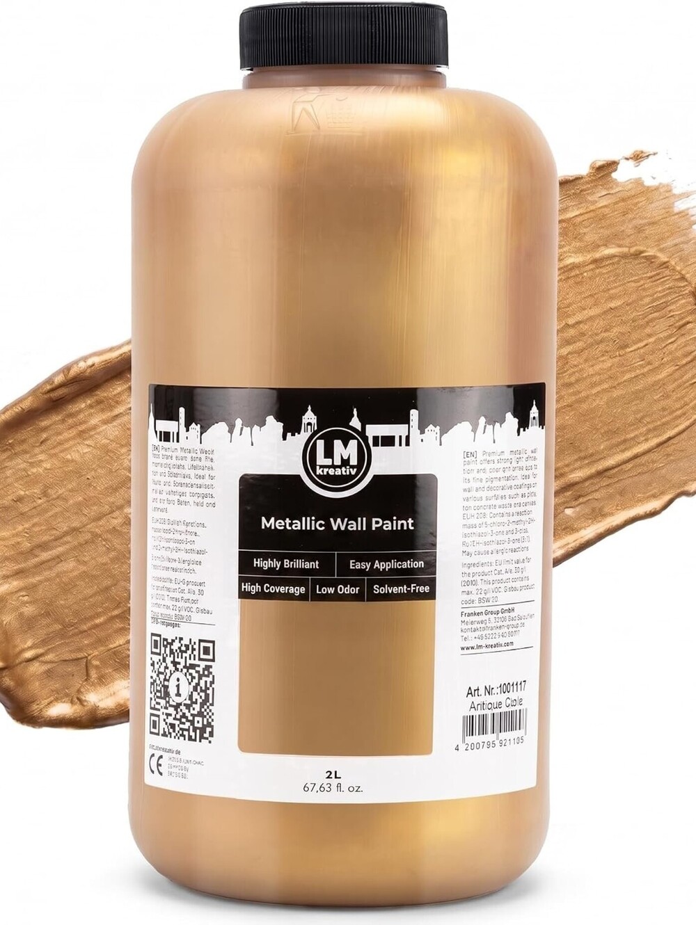 LM Kreativ Antique Gold Metallic Paint - Luxurious Shine Water-Based 2 Liter